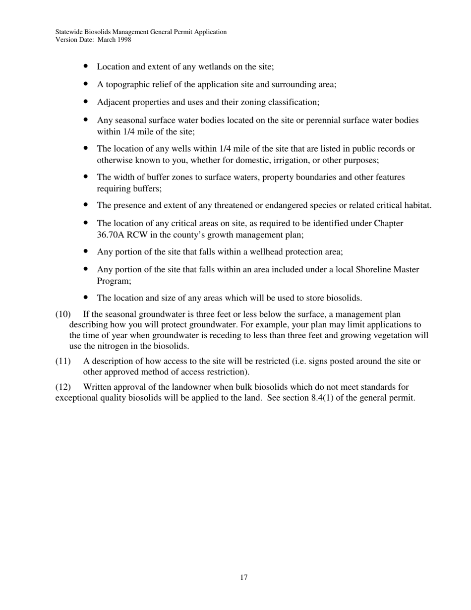 Form 01-07-045 Application for Coverage Under the Statewide General Permit for Biosolids Management - Washington, Page 17