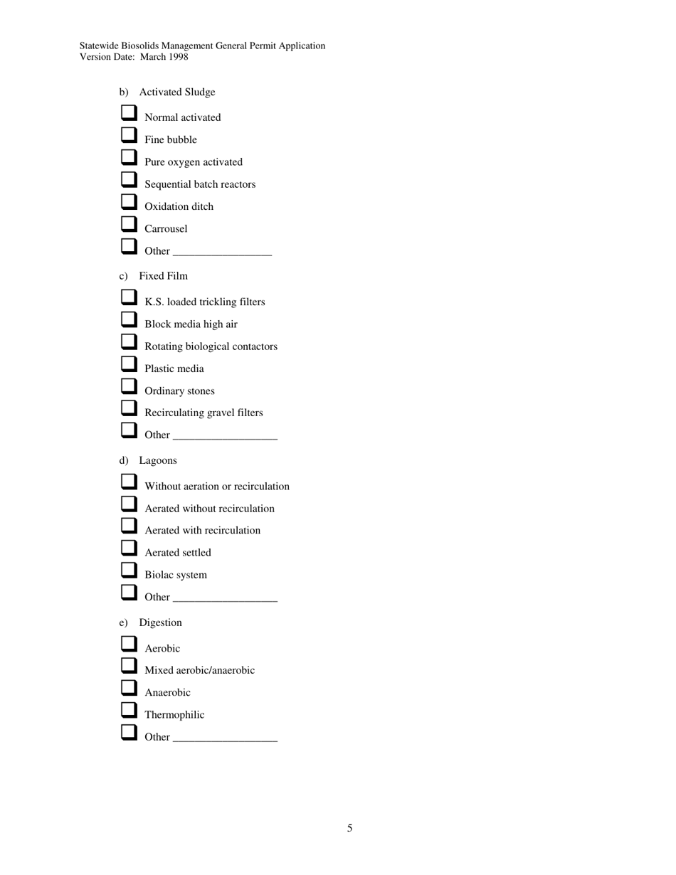 Form 01-07-045 Application for Coverage Under the Statewide General Permit for Biosolids Management - Washington, Page 5