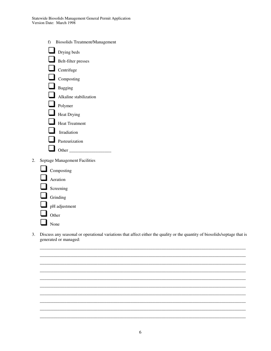 Form 01-07-045 Application for Coverage Under the Statewide General Permit for Biosolids Management - Washington, Page 6