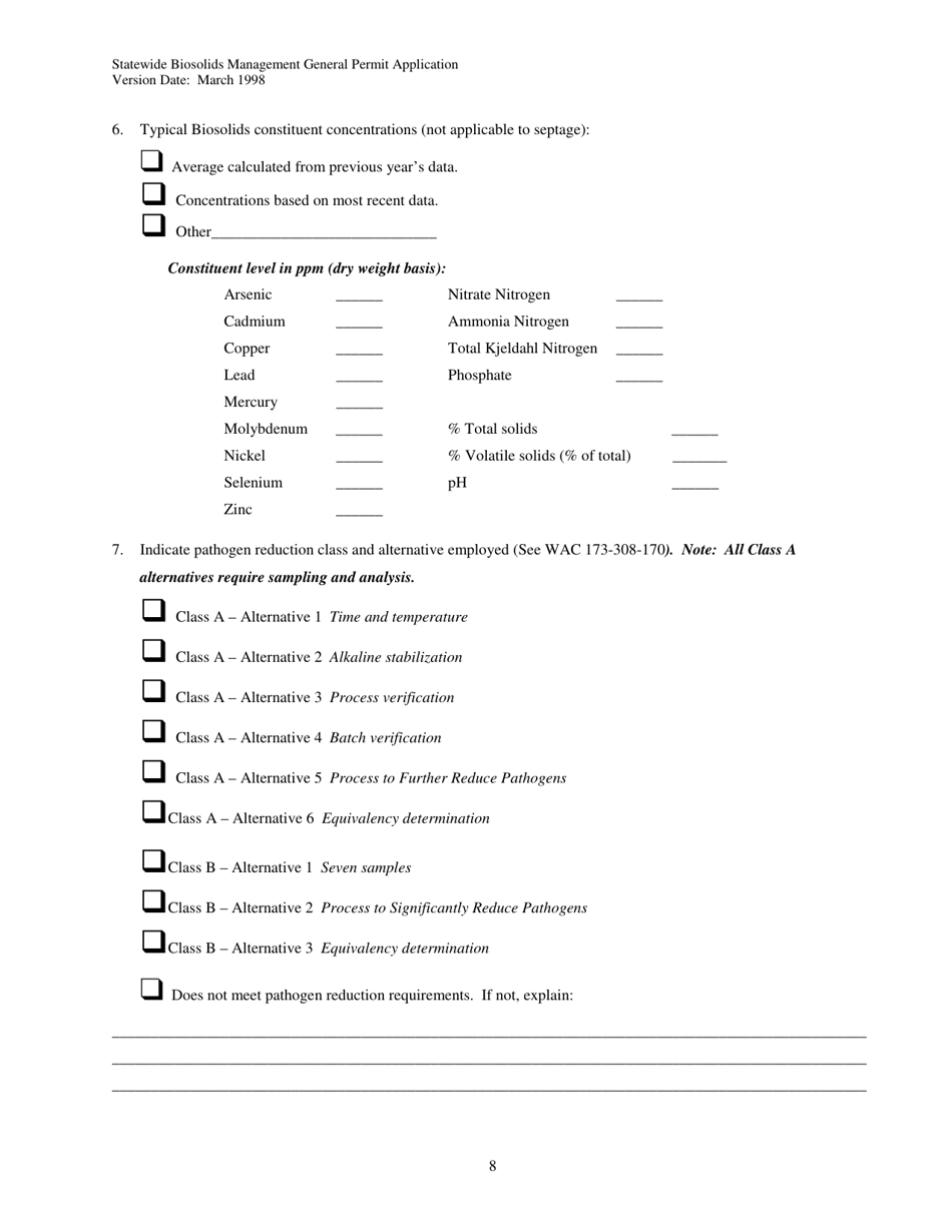 Form 01-07-045 Application for Coverage Under the Statewide General Permit for Biosolids Management - Washington, Page 8