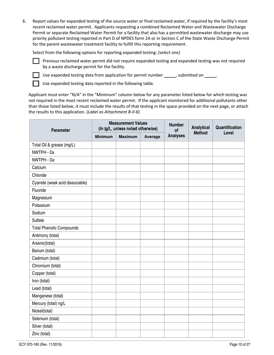 ECY Form 070-180 State Permit Application for the Generation, Distribution and Use of Reclaimed Water - Washington, Page 10