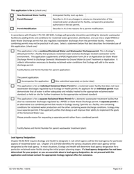 ECY Form 070-180 State Permit Application for the Generation, Distribution and Use of Reclaimed Water - Washington, Page 2