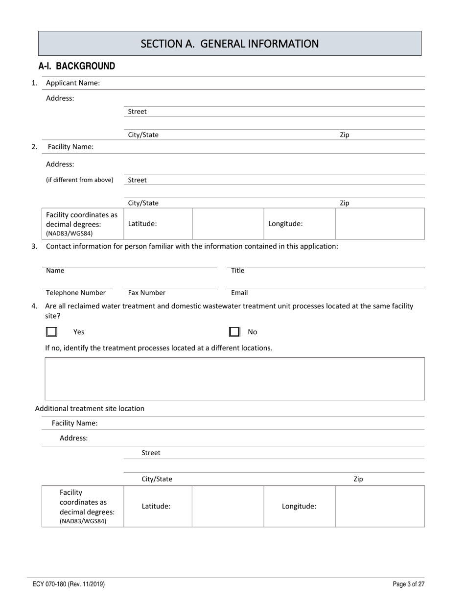 ECY Form 070-180 State Permit Application for the Generation, Distribution and Use of Reclaimed Water - Washington, Page 3