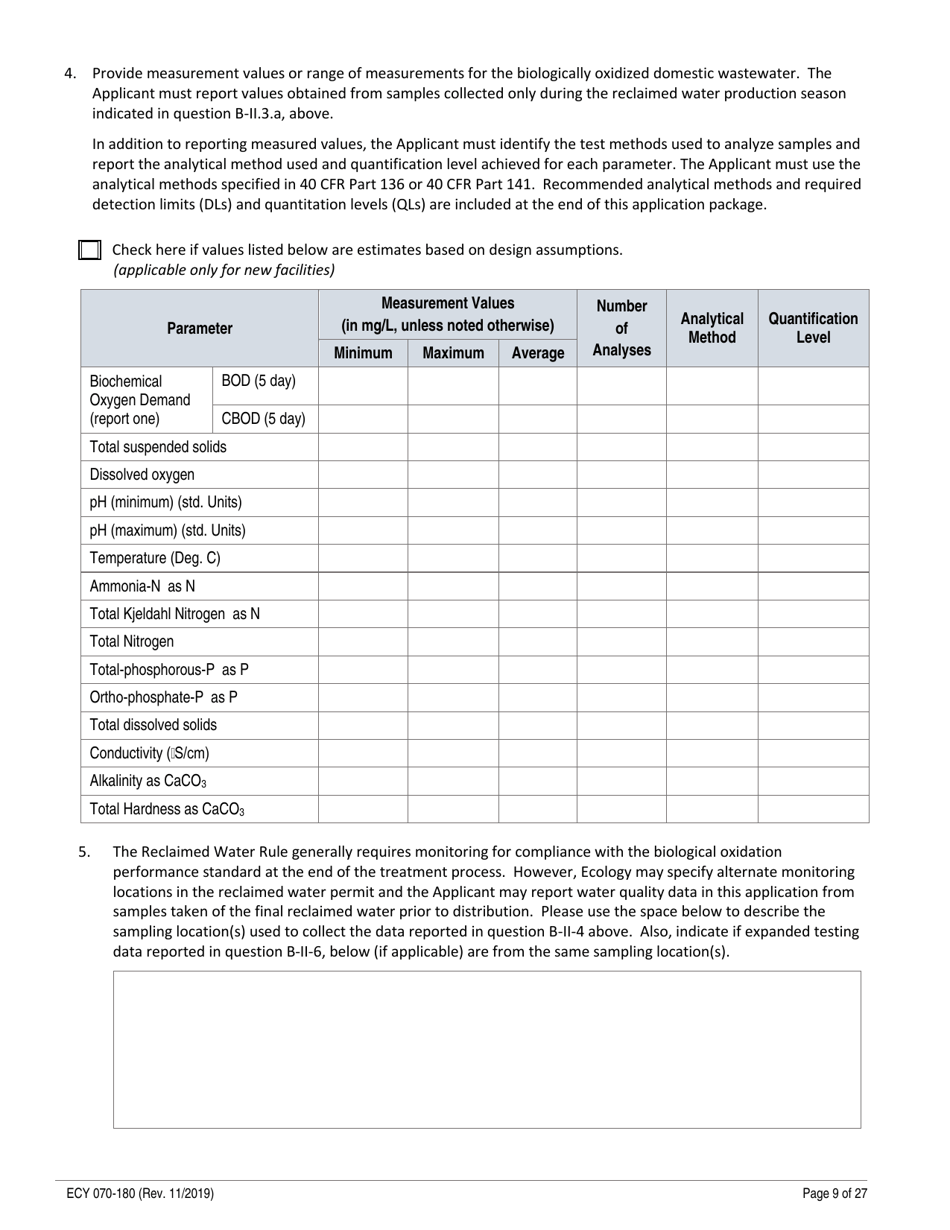 ECY Form 070-180 State Permit Application for the Generation, Distribution and Use of Reclaimed Water - Washington, Page 9