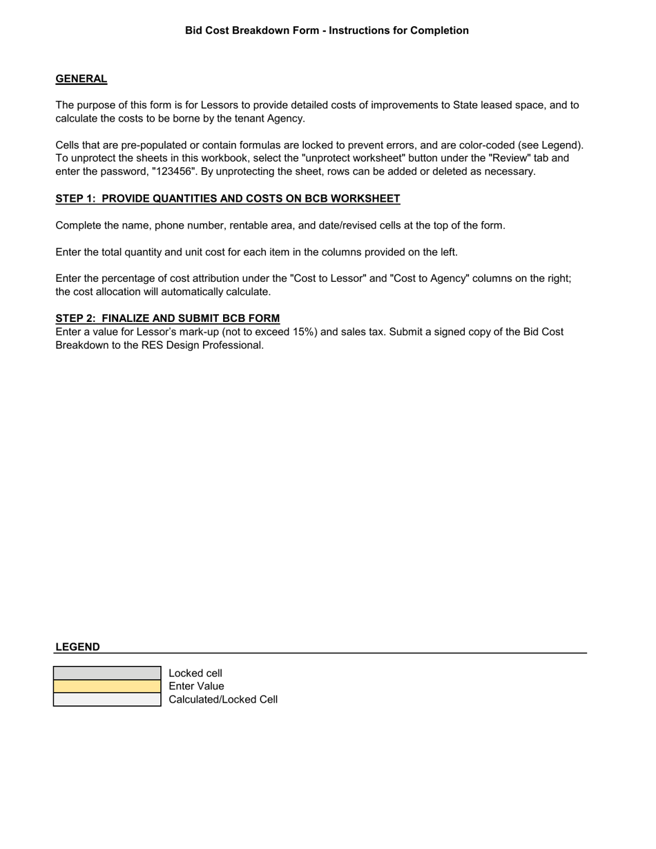 Washington Bid Cost Breakdown Form Fill Out, Sign Online and Download