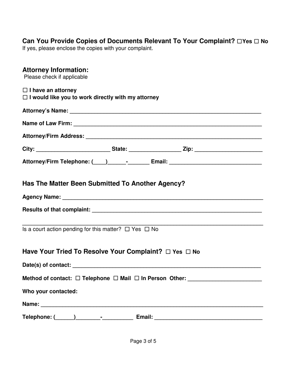 Consumer Services Complaint Form - Washington, Page 3