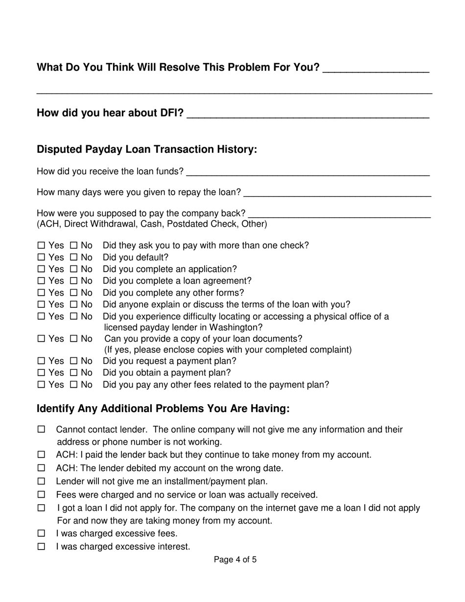 Consumer Services Complaint Form - Washington, Page 4