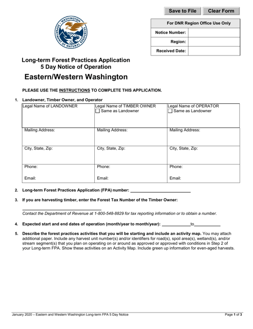 Long-Term Forest Practices Application 5 Day Notice of Operation - Eastern / Western Washington - Washington Download Pdf