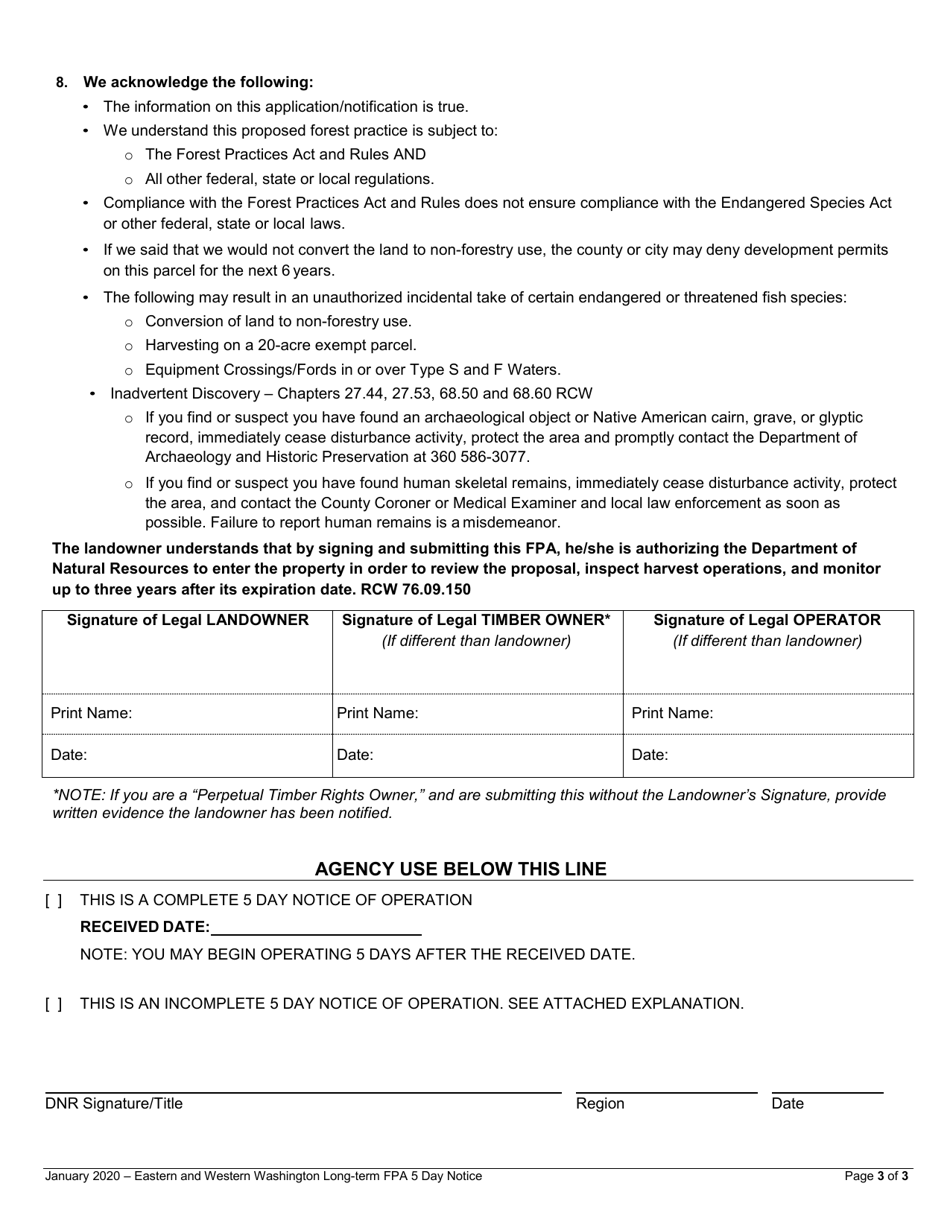 Long-Term Forest Practices Application 5 Day Notice of Operation - Eastern / Western Washington - Washington, Page 3