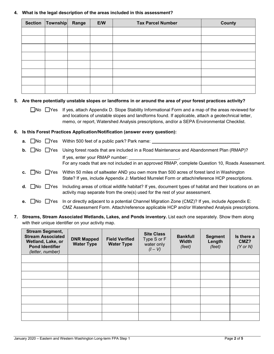 Long-Term Forest Practices Application Step 1 - Resource and Roads Assessment - Eastern / Western Washington - Washington, Page 2