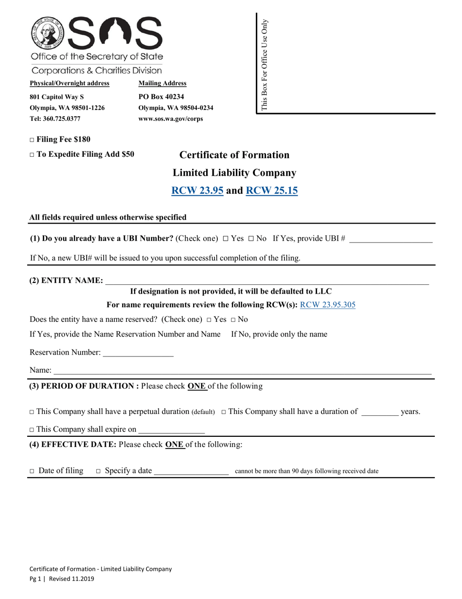 Certificate of Formation - Limited Liability Company - Washington, Page 3