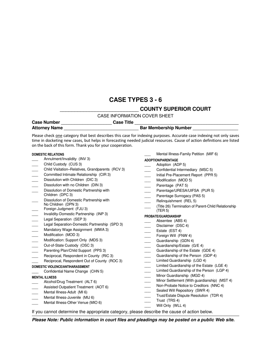Case Types 3 - 6 - Case Information Cover Sheet - Washington, Page 1