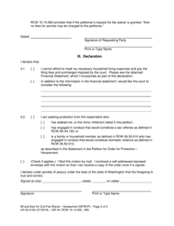 Form UH02.0100 Motion and Declaration for Waiver of Filing Fees and Surcharges - Harassment (Mtwvf) - Washington, Page 2