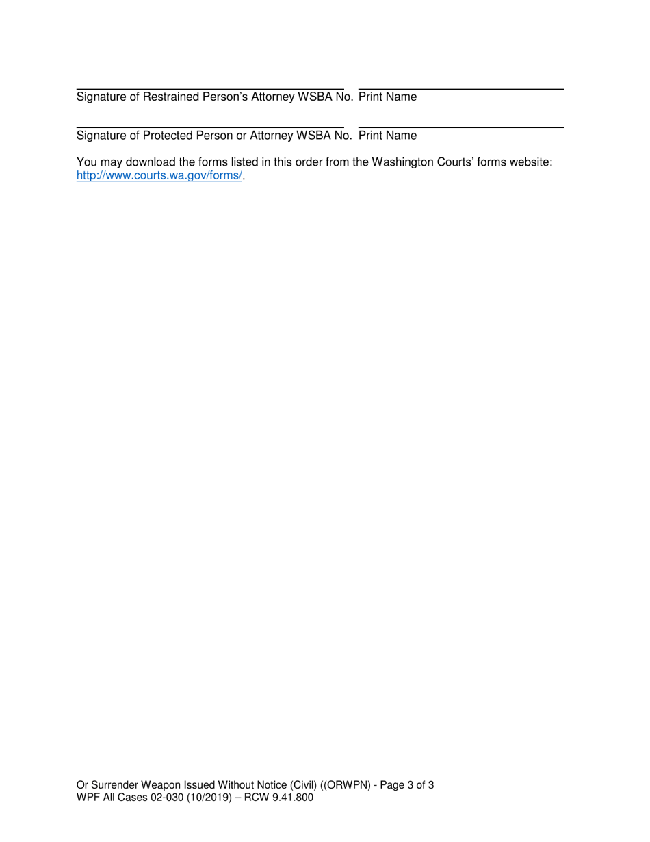 Form WPF All Cases02-030 Order to Surrender Weapons Issued Without Notice (Orwpn) - Washington, Page 3