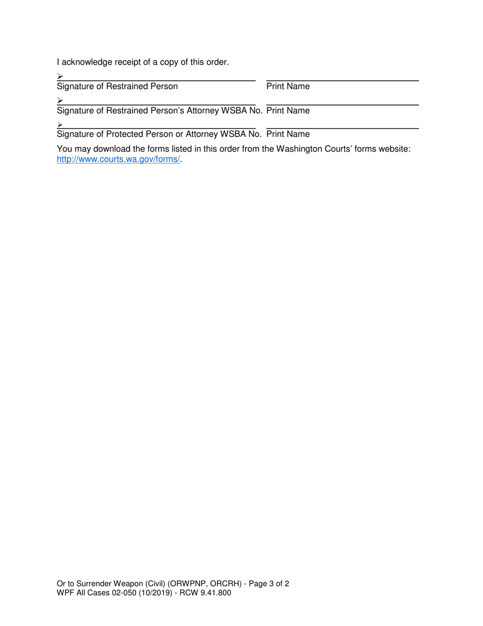 Form WPF All Cases02-050 Order to Surrender Weapons - Washington, Page 3