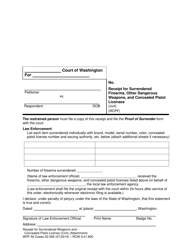 Document preview: Form WPF All Cases02-065 Receipt for Surrendered Firearms, Other Dangerous Weapons, and Concealed Pistol Licenses - Washington