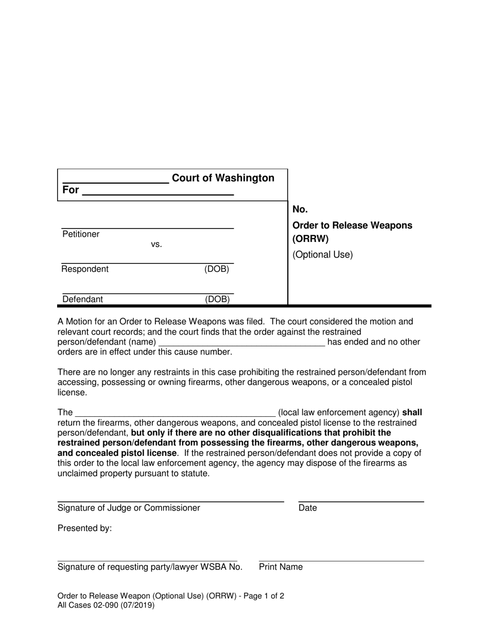 Form All Cases02-090 Order to Release Weapons (Orrw) - Washington, Page 1