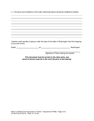 Form UH-09.0100 Motion to Modify/Terminate Order for Protection - Harassment - Washington, Page 2