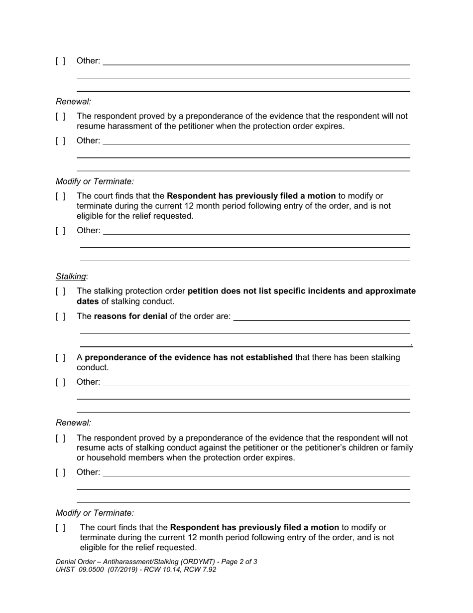 Form UHST09.0500 Denial Order  Harassment / Stalking - Washington, Page 2