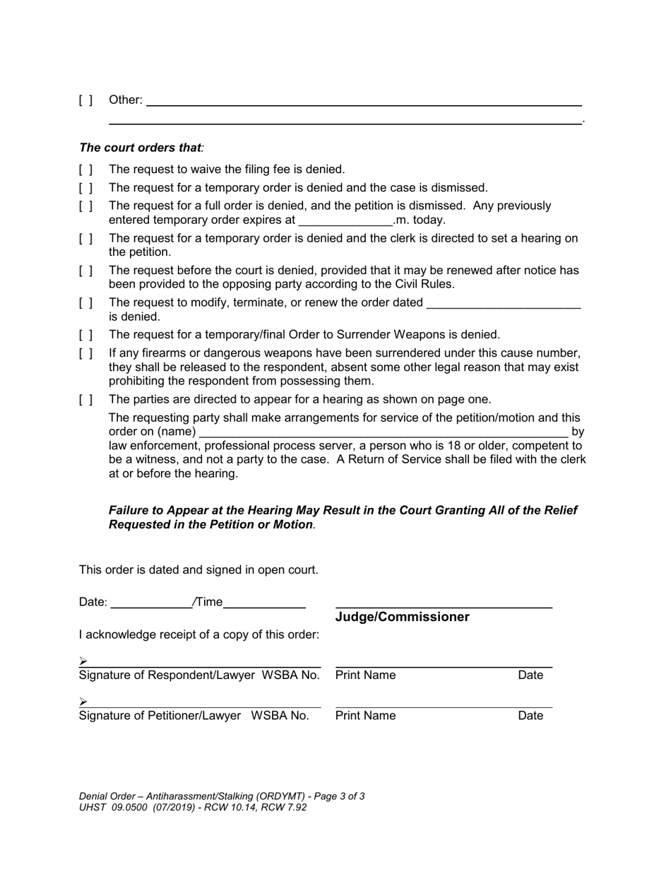 Form UHST09.0500 Denial Order  Harassment / Stalking - Washington, Page 3