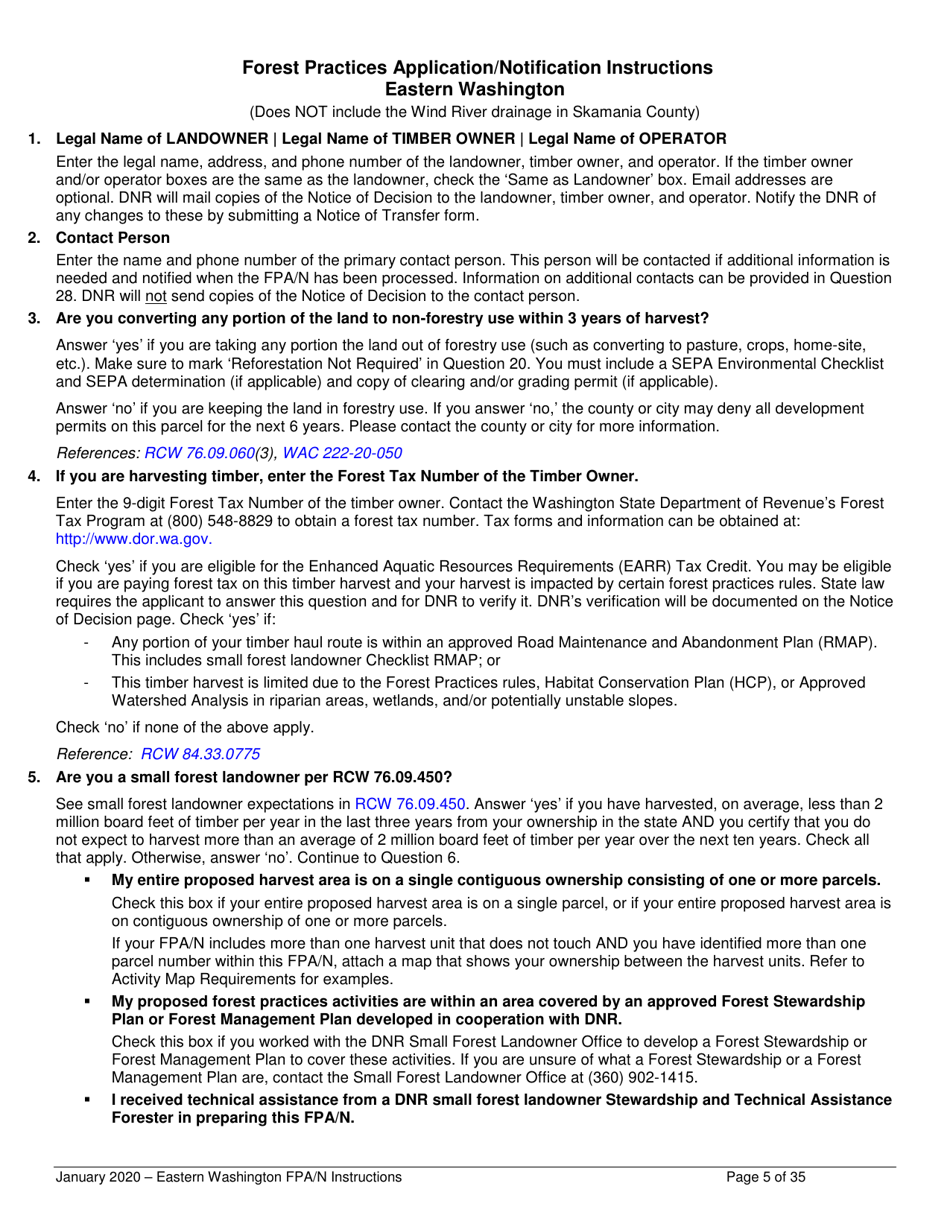 Forest Practices Application / Notification Instructions - Eastern Washington - Washington, Page 5