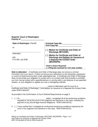 Form WPF CR08.0600 Motion for Certificate and Order of Discharge (Mtcord) and for Issuance of a Separate No-Contact Order (Mcordpn) - Washington