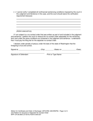 Form WPF CR08.0600 Motion for Certificate and Order of Discharge (Mtcord) and for Issuance of a Separate No-Contact Order (Mcordpn) - Washington, Page 2