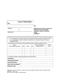 Form WPF DV-8.010 Application for Order to Enforce or Refuse to Enforce Canadian Domestic Violence Protection Order (Apercp) - Washington