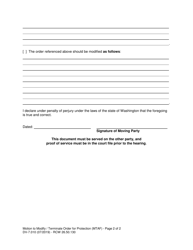 Form WPF DV-7.010 Motion to Modify/Terminate Order for Protection - Washington, Page 2