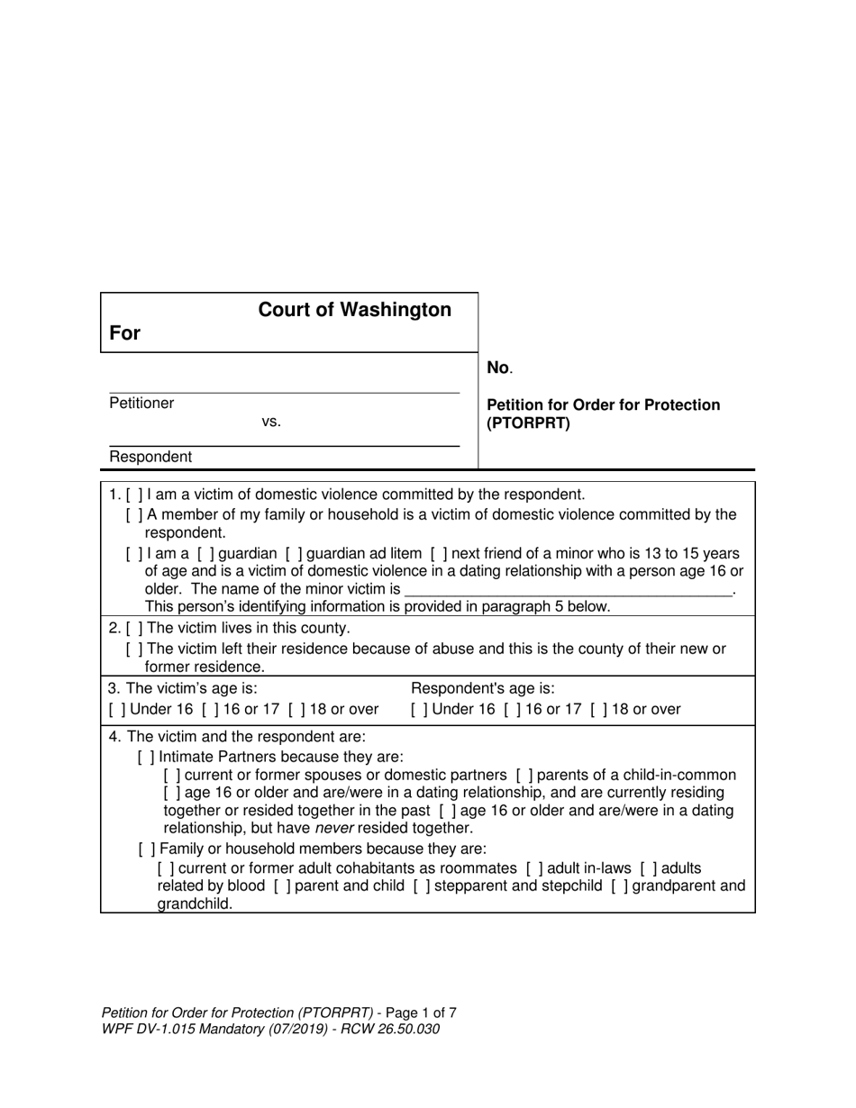 Form WPF DV-1.015 Petition for Order for Protection (Ptorprt) - Washington, Page 1