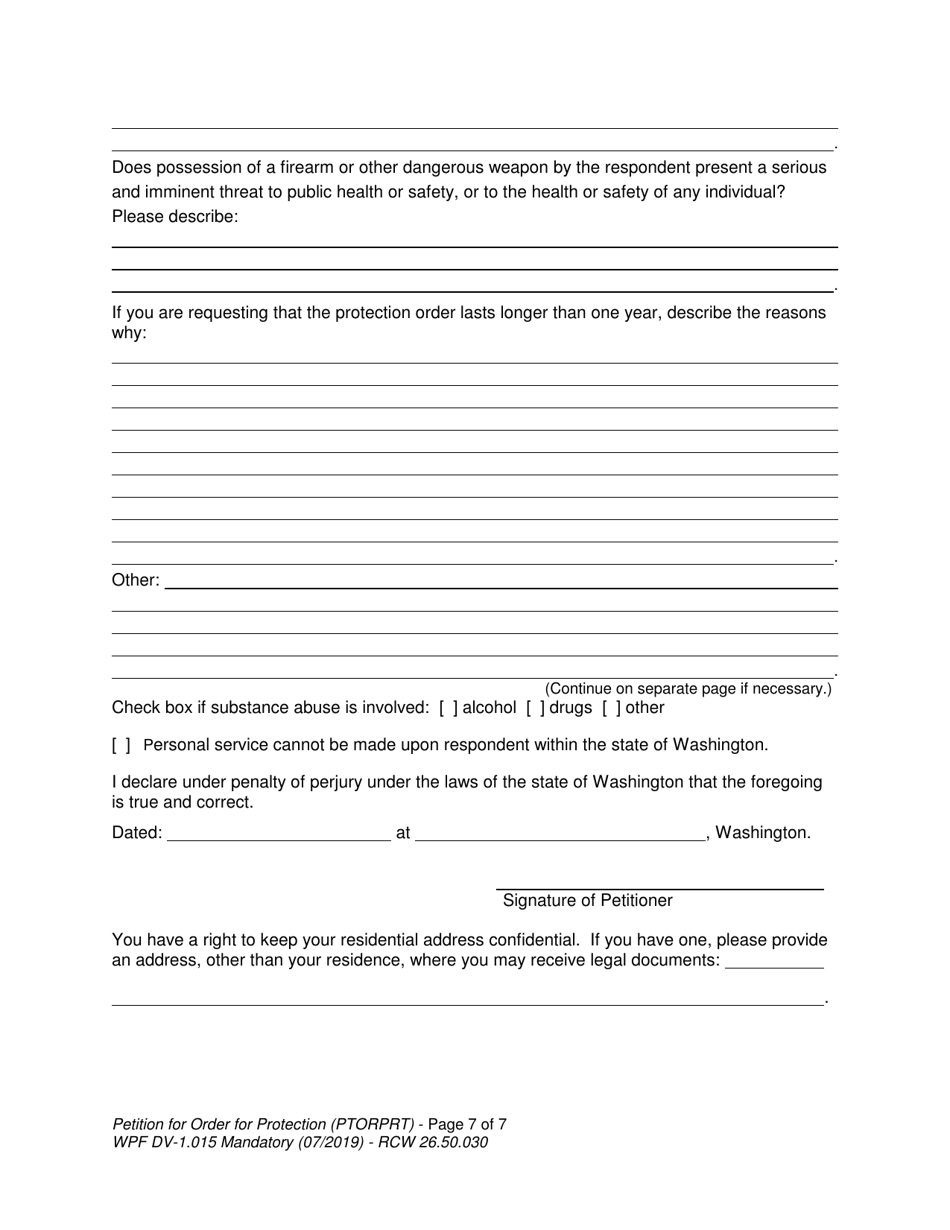 Form WPF DV-1.015 Petition for Order for Protection (Ptorprt) - Washington, Page 7