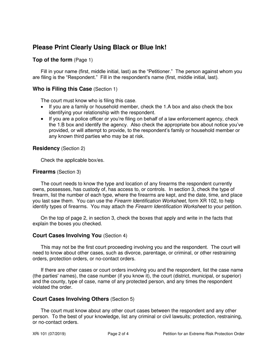 Instructions for Form XR101 Petition for an Extreme Risk Protection Order (Ptxr) - Washington, Page 2