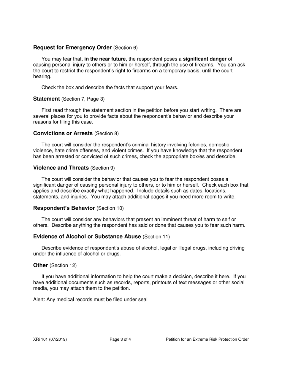 Instructions for Form XR101 Petition for an Extreme Risk Protection Order (Ptxr) - Washington, Page 3