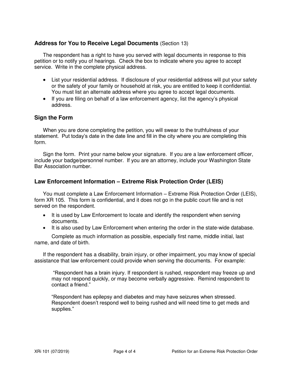 Instructions for Form XR101 Petition for an Extreme Risk Protection Order (Ptxr) - Washington, Page 4