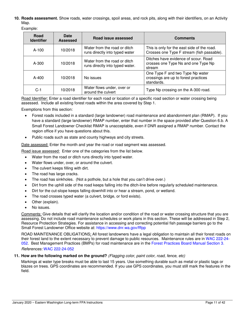 Instructions for Long-Term Forest Practices Application Instructions - Eastern Washington - Washington, Page 11
