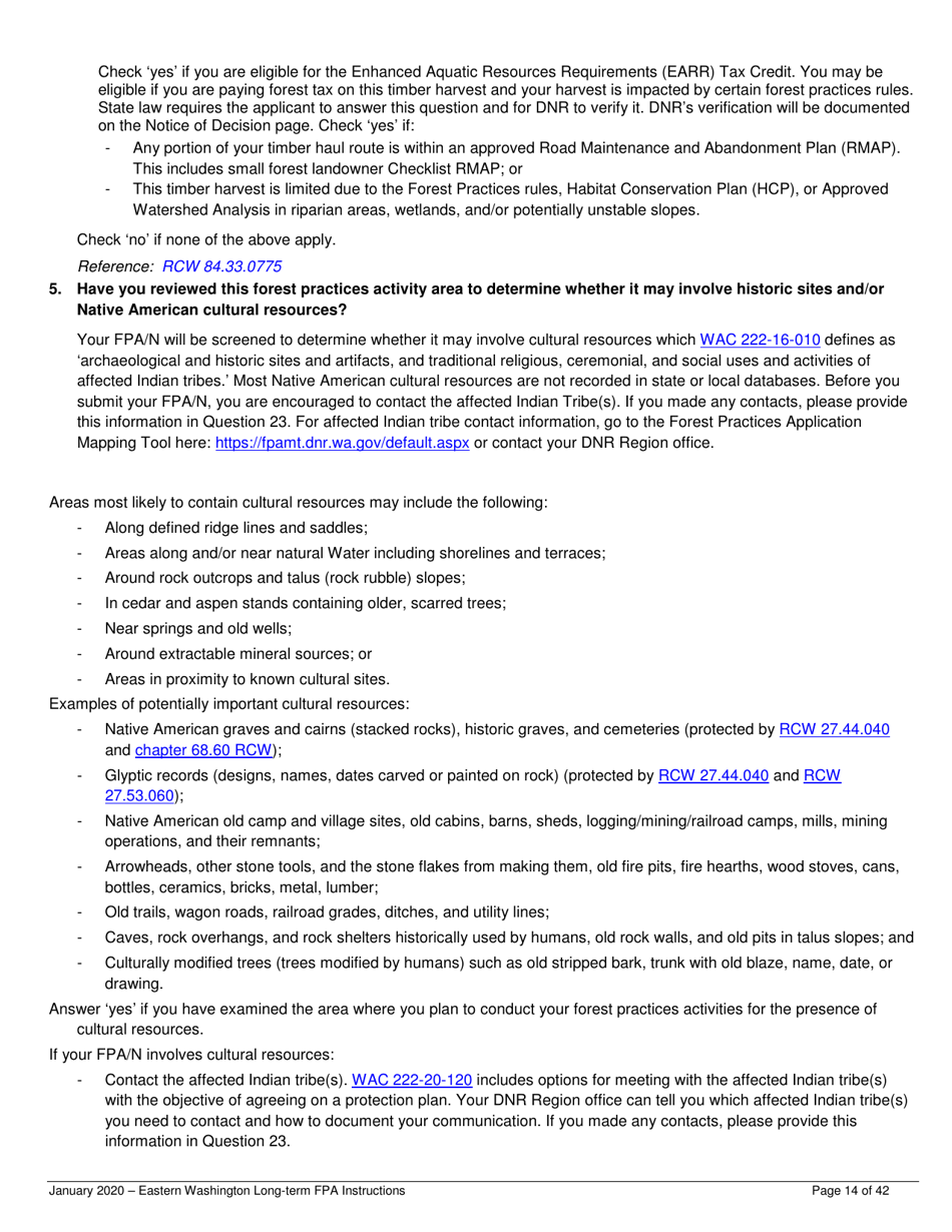 Instructions for Long-Term Forest Practices Application Instructions - Eastern Washington - Washington, Page 14