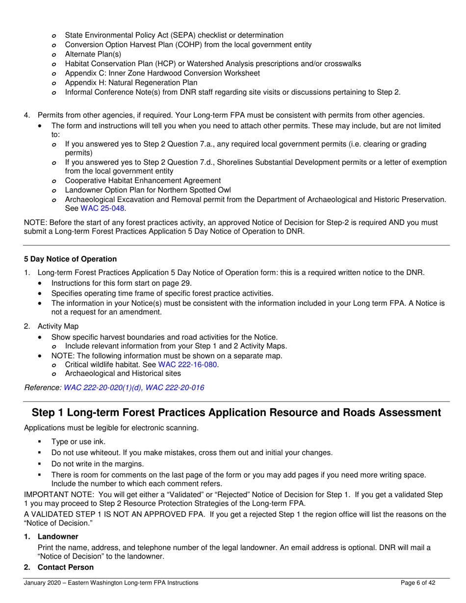 Instructions for Long-Term Forest Practices Application Instructions - Eastern Washington - Washington, Page 6