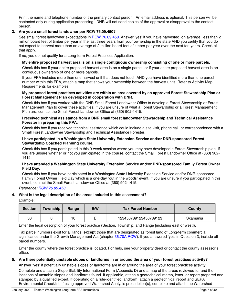 Instructions for Long-Term Forest Practices Application Instructions - Eastern Washington - Washington, Page 7