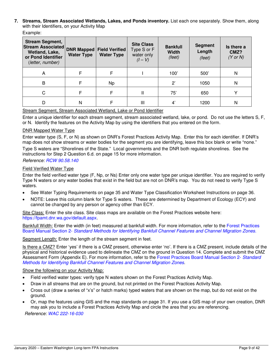 Instructions for Long-Term Forest Practices Application Instructions - Eastern Washington - Washington, Page 9