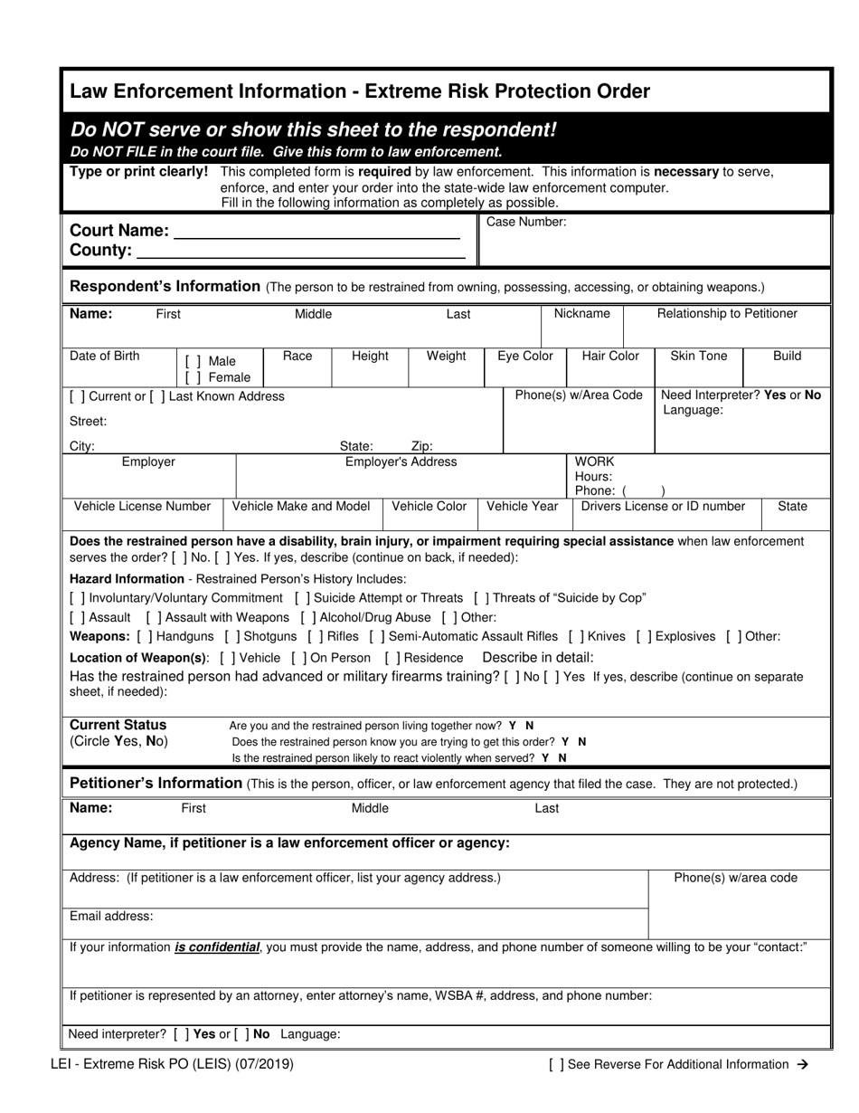 Washington Law Enforcement Information Extreme Risk Protection Order