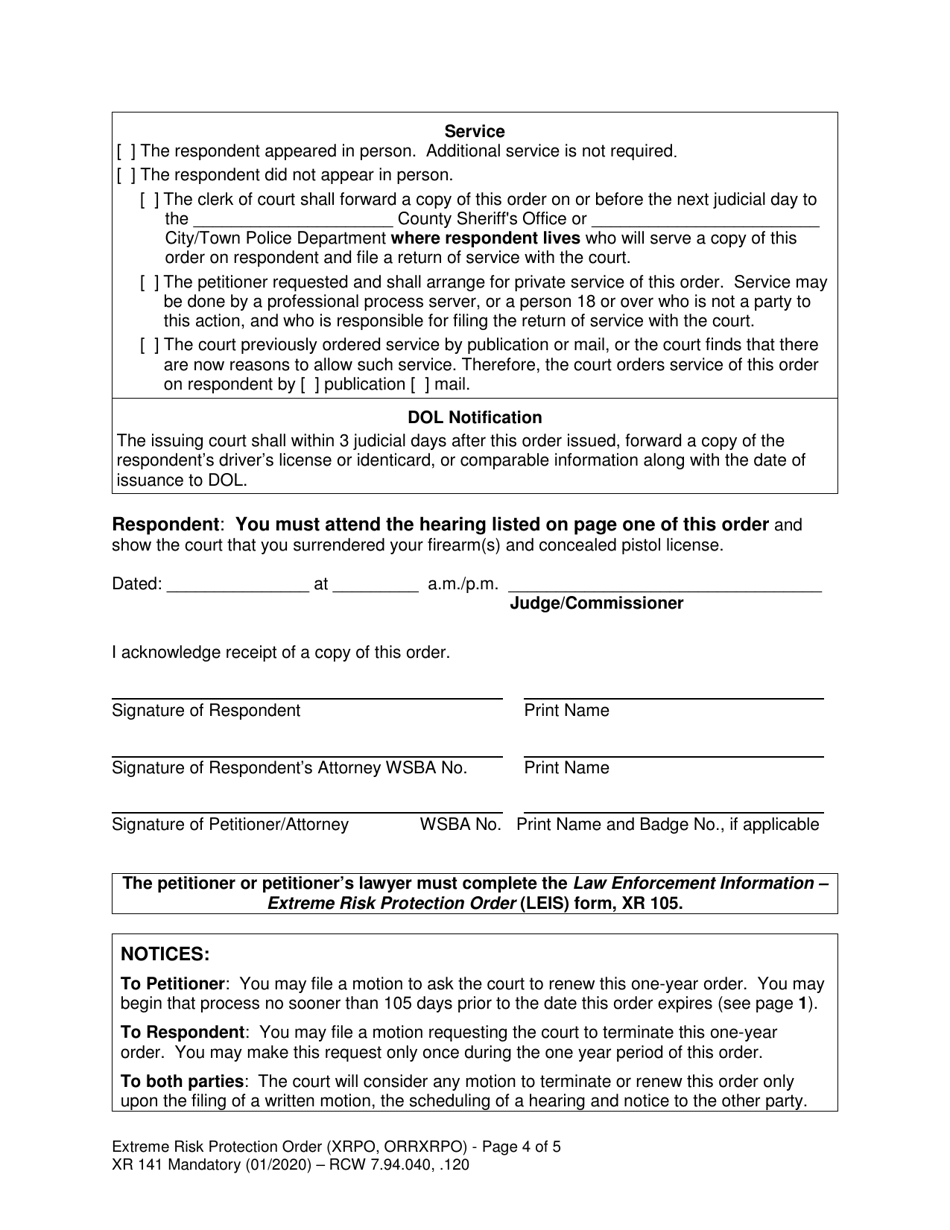 Form XR141 Extreme Risk Protection Order - Washington, Page 4