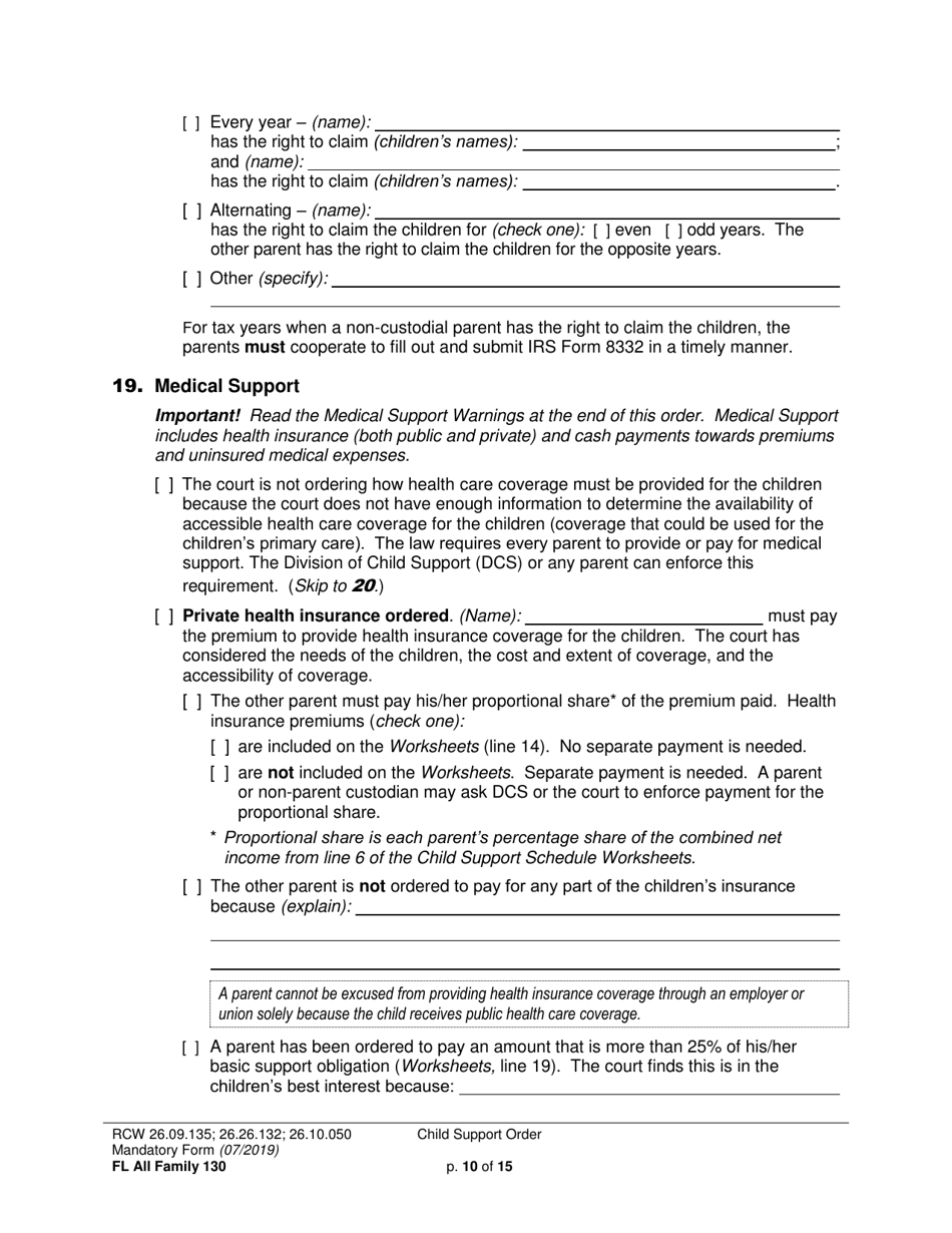 Form FL All Family130 Child Support Order - Washington, Page 10