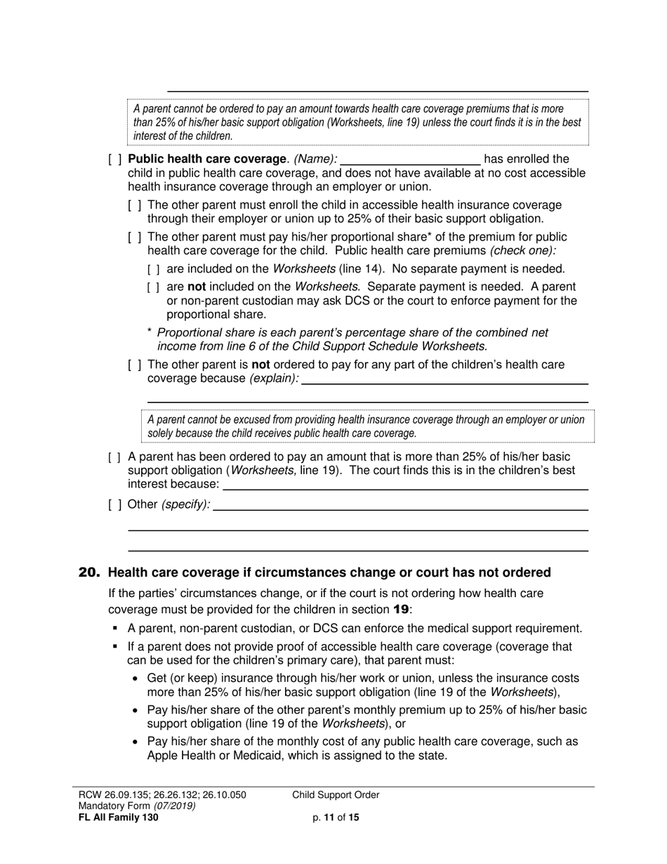 Form FL All Family130 Child Support Order - Washington, Page 11