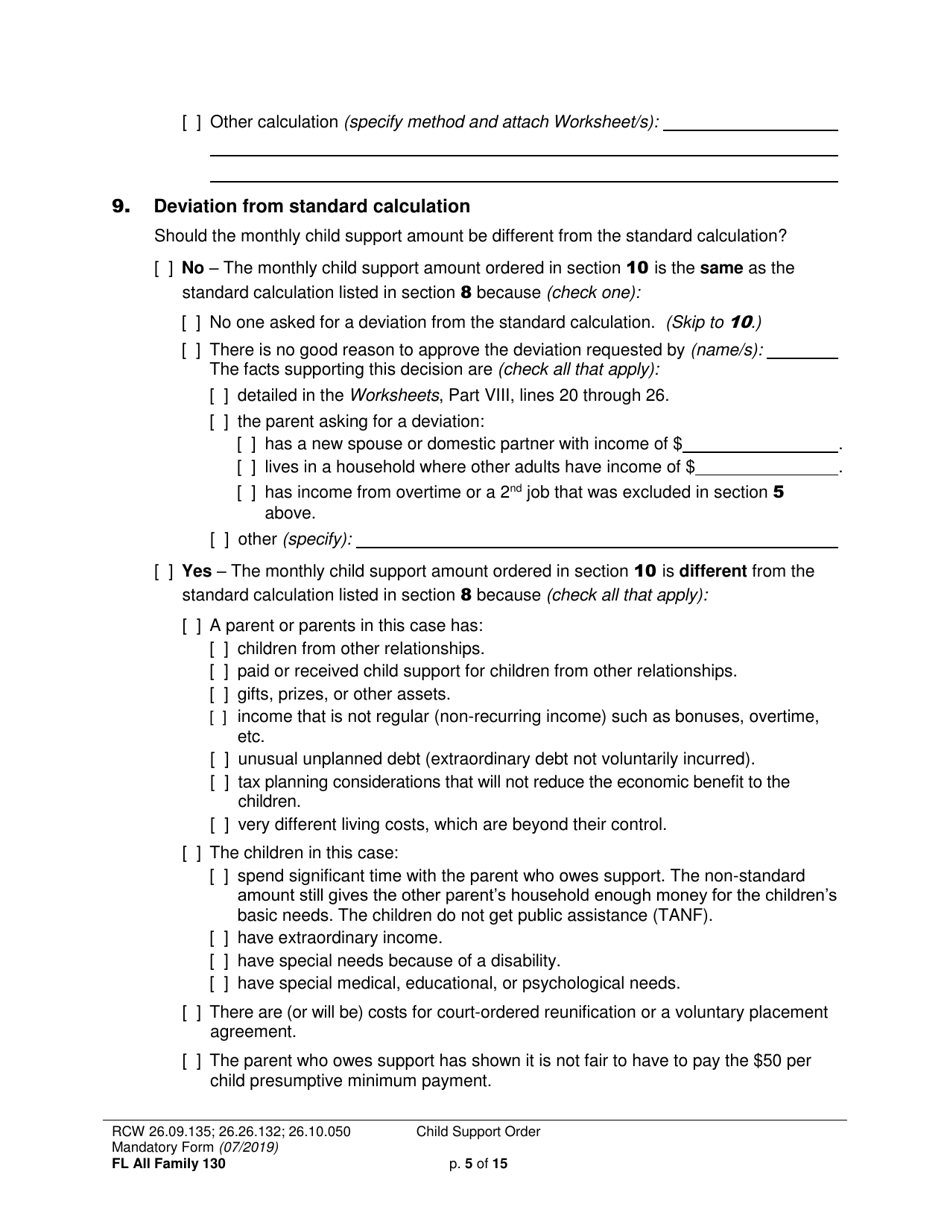 Form FL All Family130 Child Support Order - Washington, Page 5