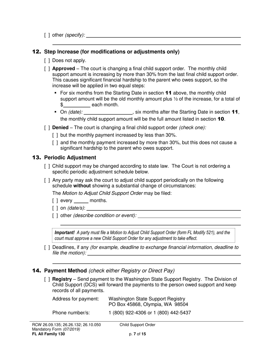 Form FL All Family130 Child Support Order - Washington, Page 7
