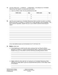 Form FL Divorce221 Motion for Immediate Restraining Order (Ex Parte) - Washington, Page 2