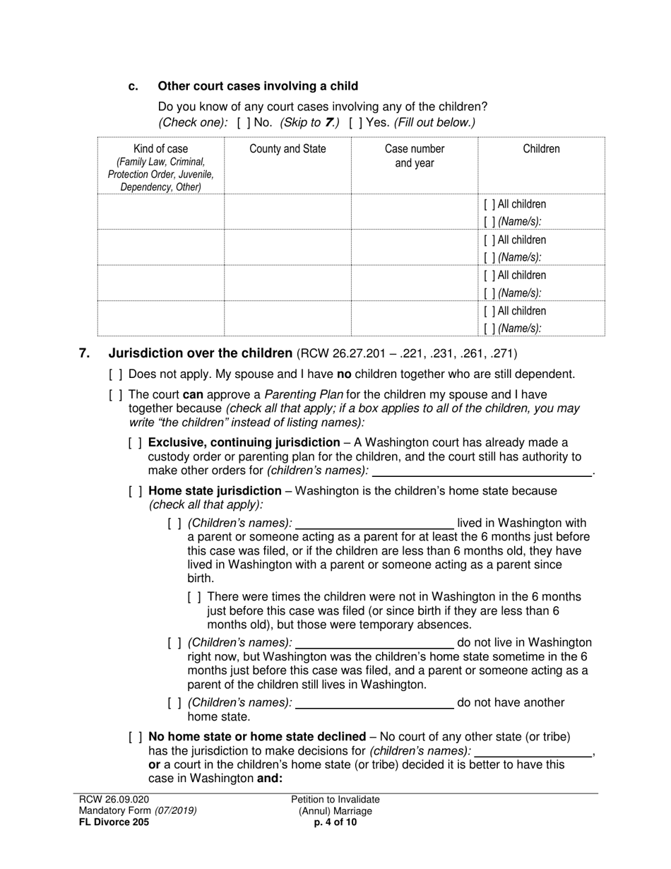Form FL Divorce205 Petition to Invalidate (Annul) Marriage - Washington, Page 4