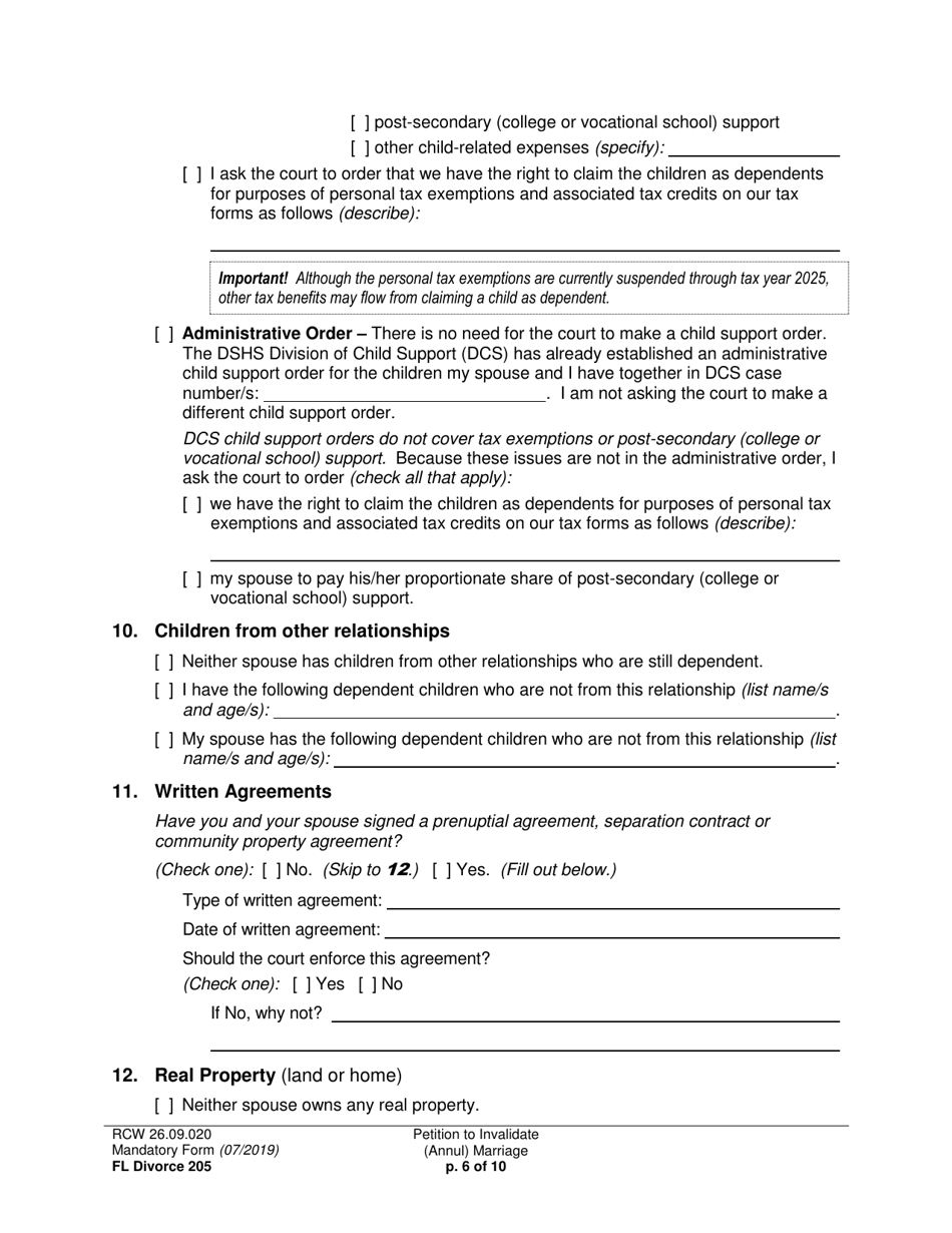 Form FL Divorce205 Petition to Invalidate (Annul) Marriage - Washington, Page 6