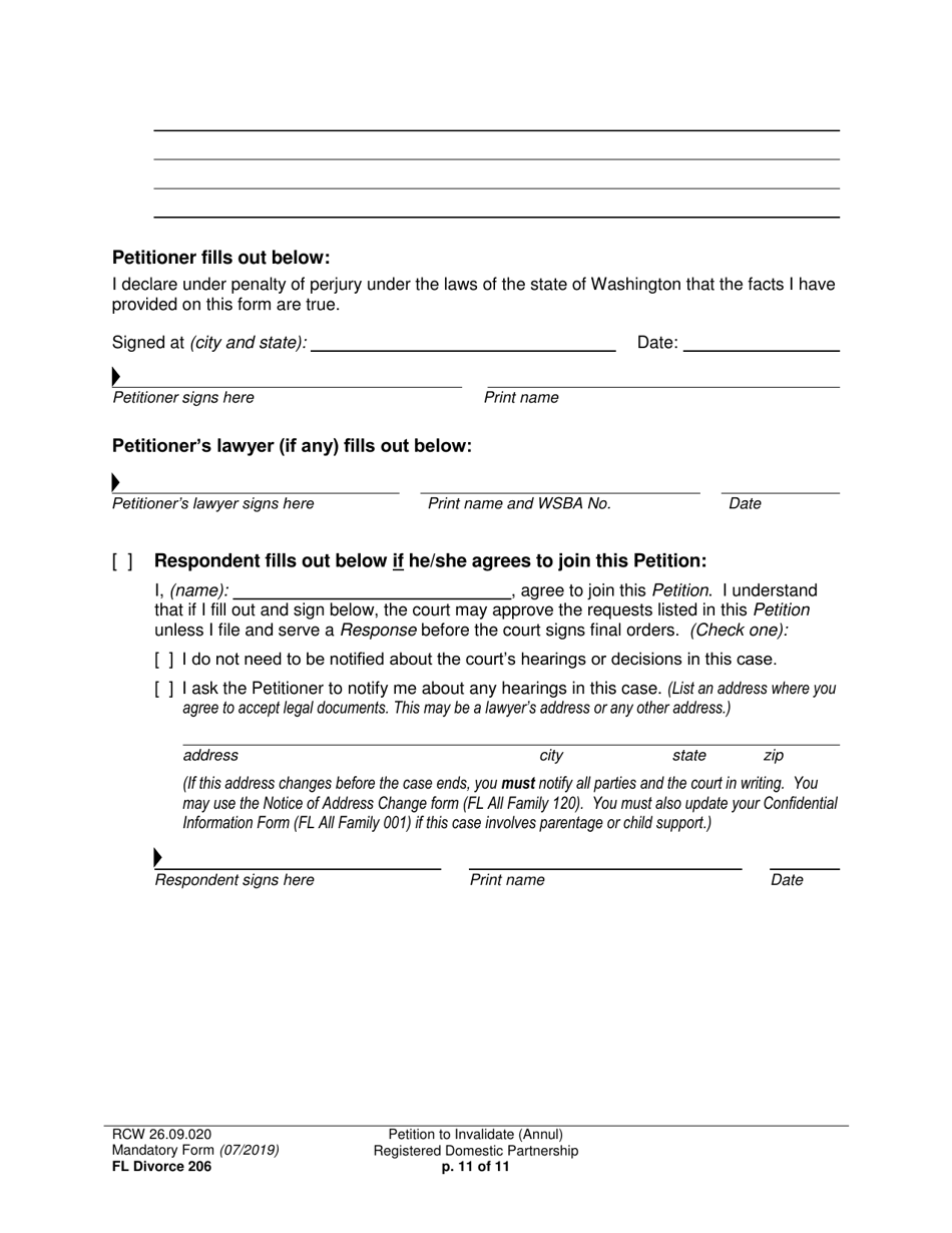 Form FL Divorce206 Petition to Invalidate (Annul) Registered Domestic Partnership - Washington, Page 11