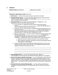 Form FL Parentage301 Petition to Decide Parentage - Washington, Page 2